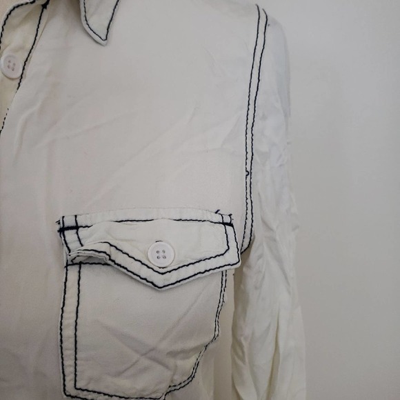 Hippie Laundry White Button Up Shirt Blue Stitching Sz S - Picture 3 of 8